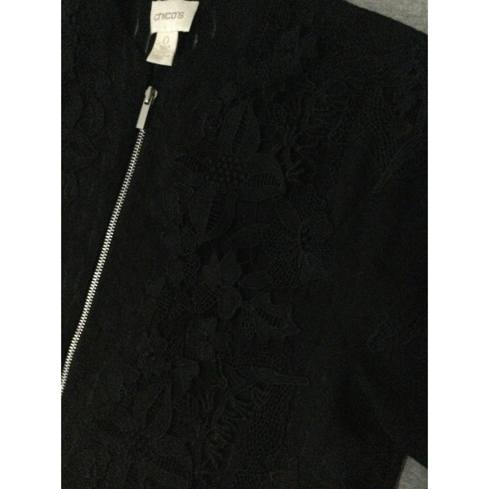 Chico's Jacket Womens 0 Black Floral Embroidered Crochet Lace Boho zipper US S - Picture 3 of 14